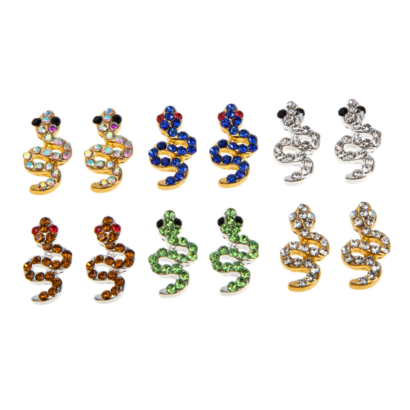 12pcs 3D Nail Rhinestones Charms - Snake Nail Art Decor, Alloy Nail Embellishments with Glitter Stickers for Manicure - Face Gems & Nail Art Charms for DIY Nail Design, Party & Special Occasion