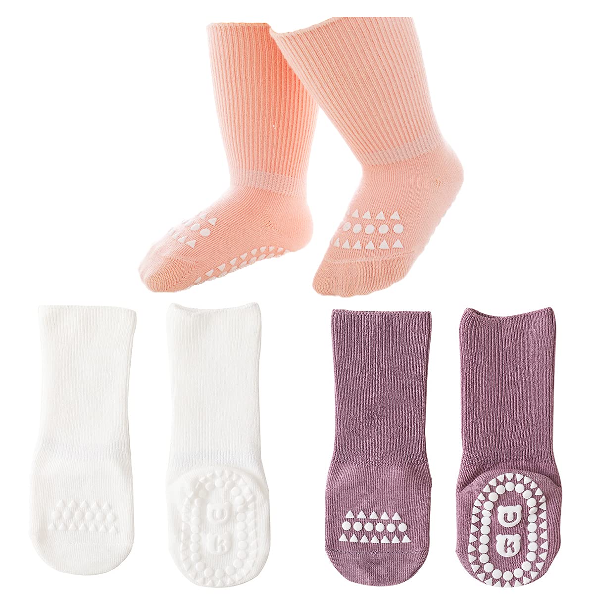 3 Pairs Non-Slip Baby Knee High Socks for Newborns & Toddlers - Soft Anti-Skid Crawling Socks with Grippers - Perfect for First Steps, Playtime & Photo Shoots