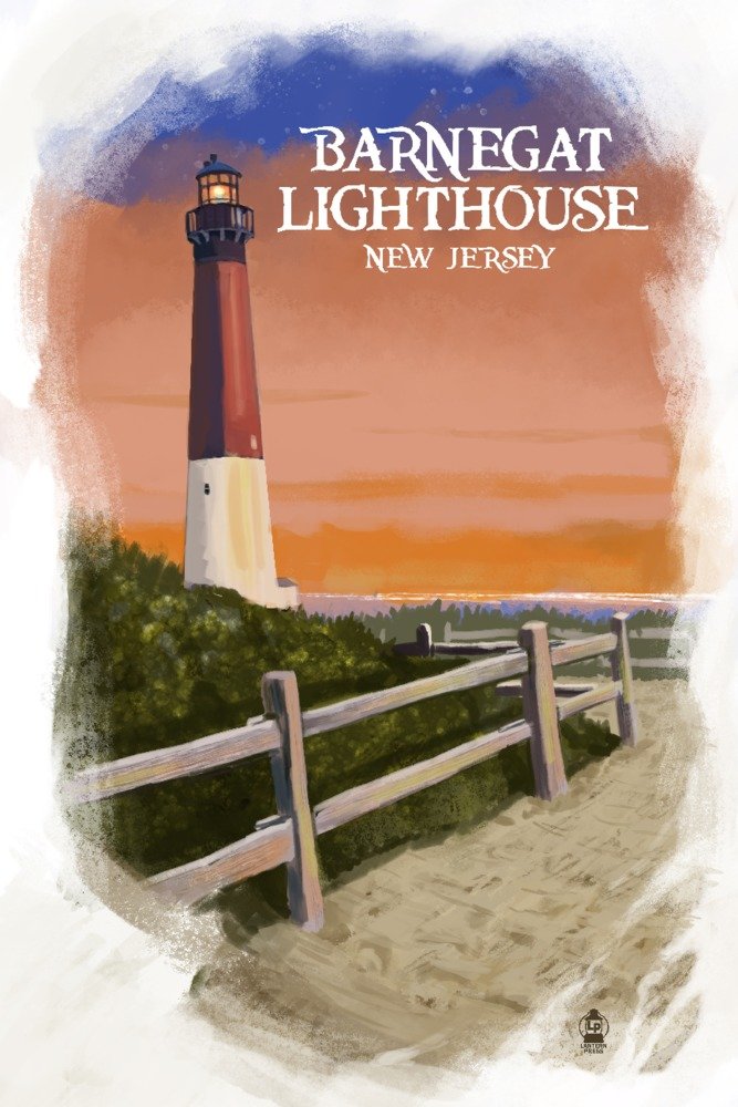 Barnegat Lighthouse New Jersey Watercolor Art Print - 9x12 Inch Coastal Wall Decor for Living Room, Bedroom & Office