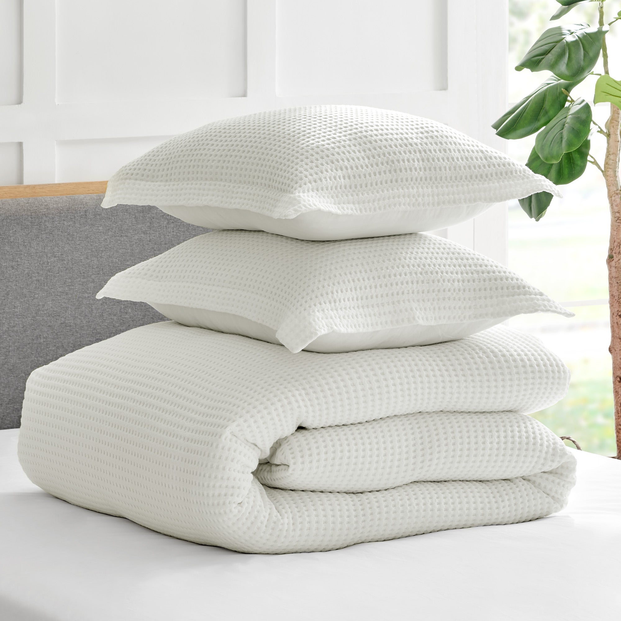 Mills Waffle Duvet Cover Set - Soft Textured Bedding for Cozy Comfort - Perfect for Master Bedroom, Guest Room & Dorm Decor