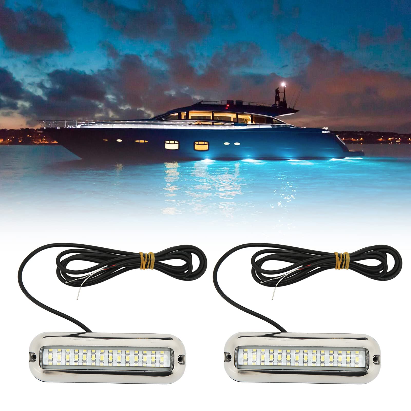Qiilu Marine LED Lights - 42 LEDs Stainless Steel Underwater Boat Light, 10-30V DC Drain Plug Light for Yachts & Boats (White Light) - Perfect for Night Fishing, Underwater Illumination, and Dock Lighting