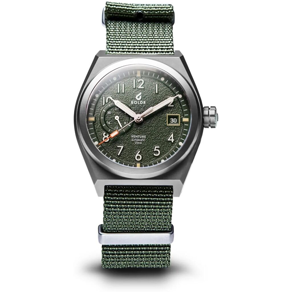 Boldr Venture Wayfarer Olive Green Automatic Watch for Men - Durable Outdoor & Casual Wear Timepiece for Hiking, Travel, and Everyday Use