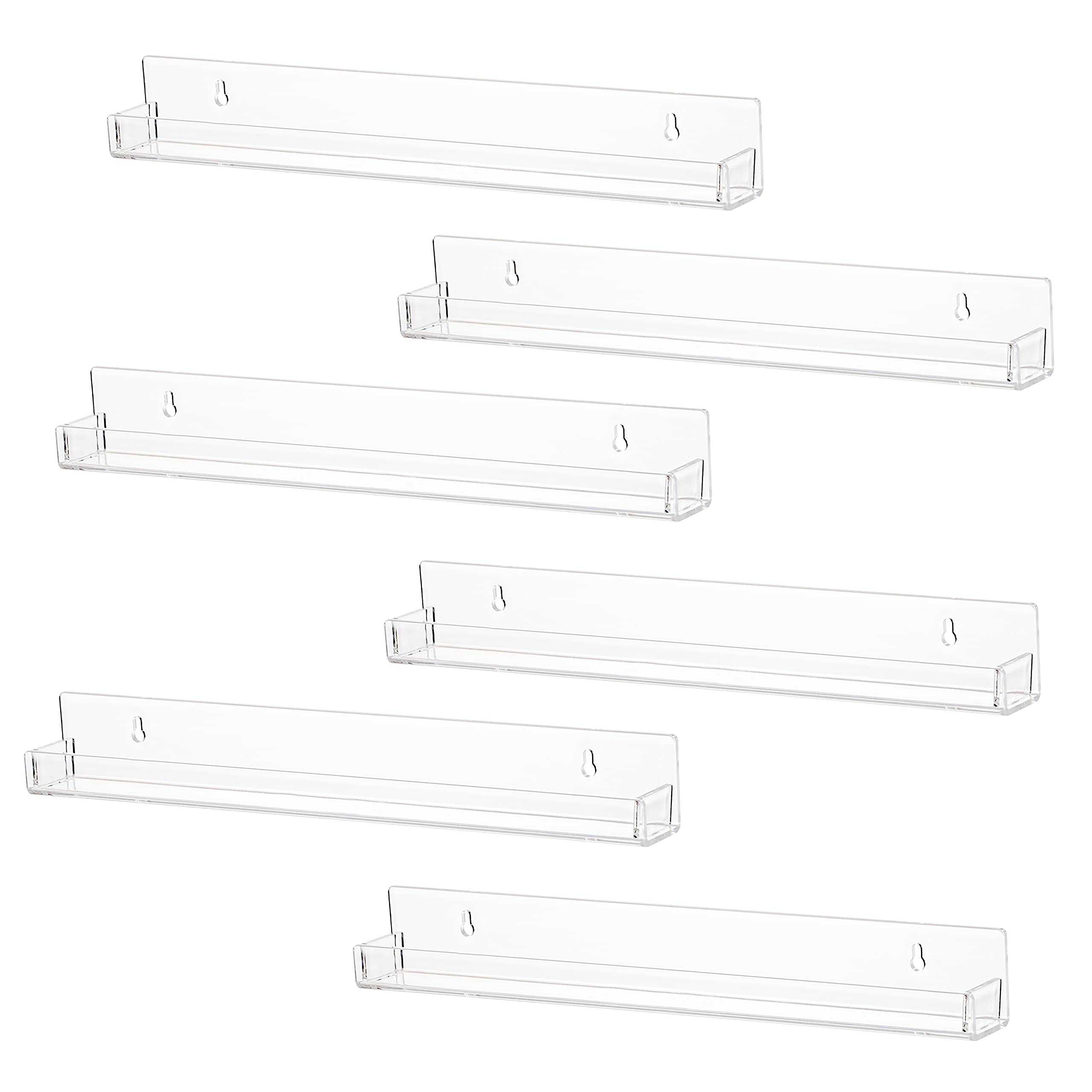 LikeU 6-Pack Clear Acrylic Floating Shelves - 15 Inch Wall Mounted Book Display Ledge & Toy Storage Shelf (5mm Thick) - Perfect for Nursery Decor, Kids Room Organization & Small Space Storage Solutions