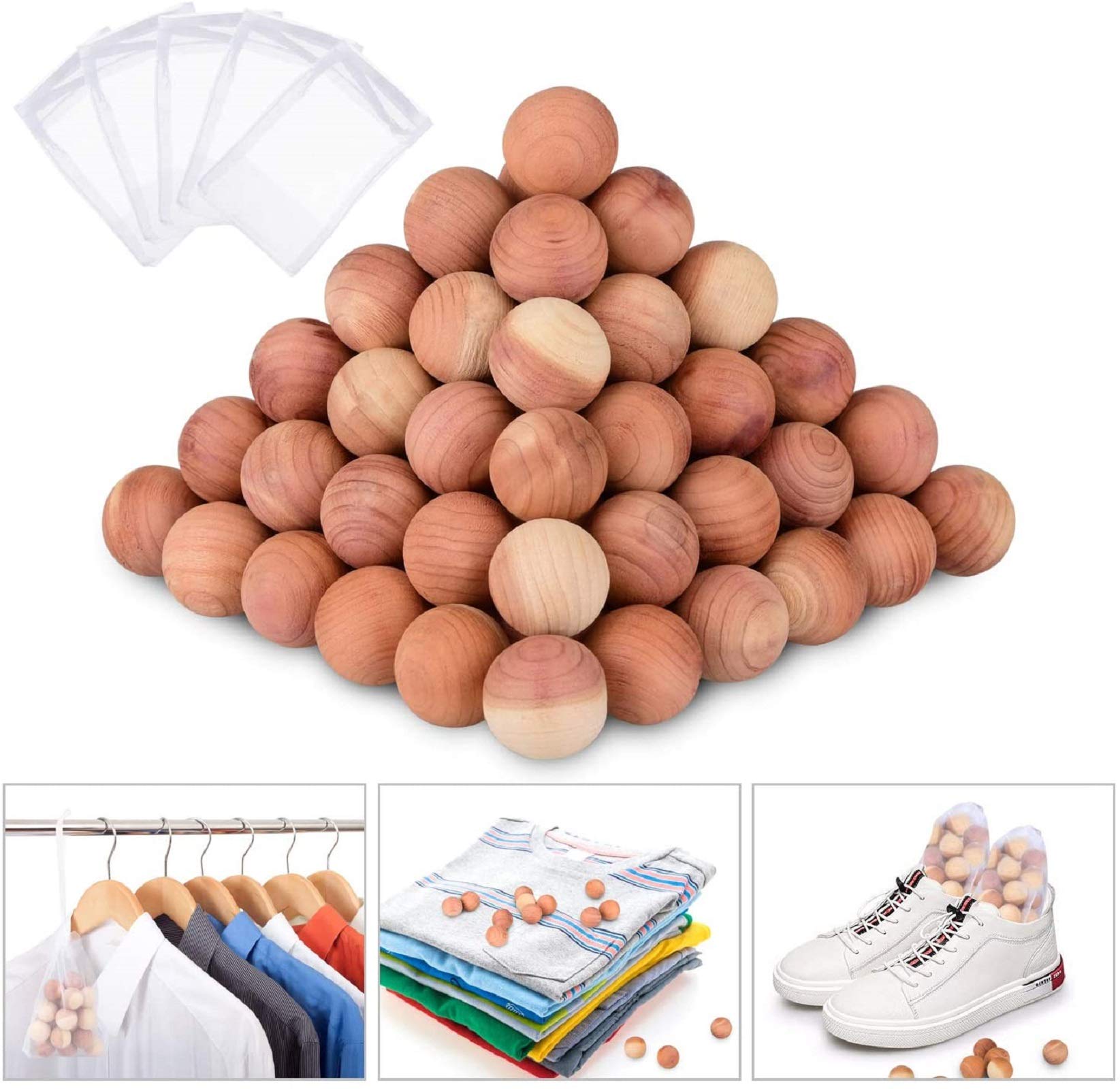 Natural Cedar Blocks for Clothes Storage - Aromatic Cedar Balls for Closets & Drawers (100 Pack) - Wardrobe & Storage Protection