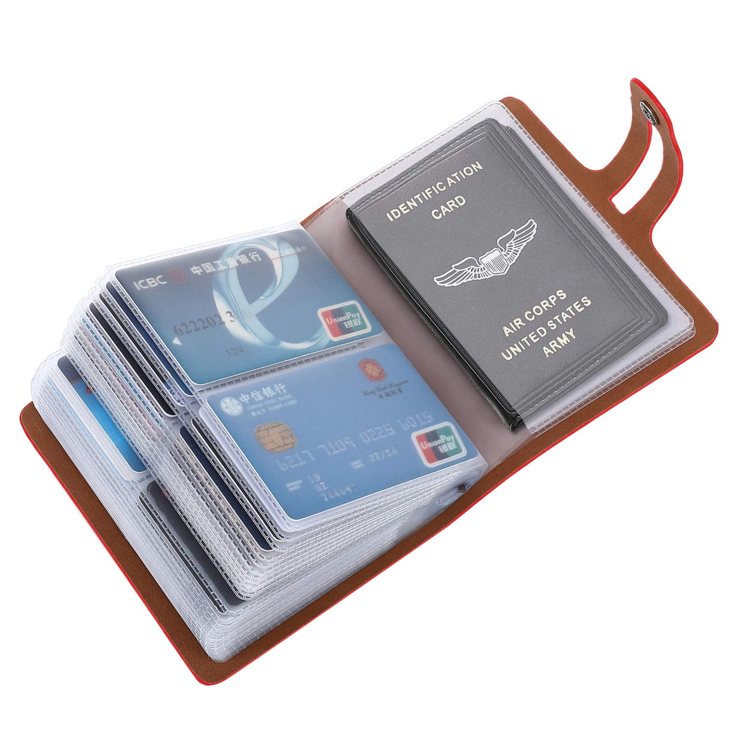 RFID Blocking Leather Credit Card Holder & Business Card Organizer - 60 Card Capacity, Slim Wallet for Men & Women (Red) - Perfect for Travel, Business & Everyday Use