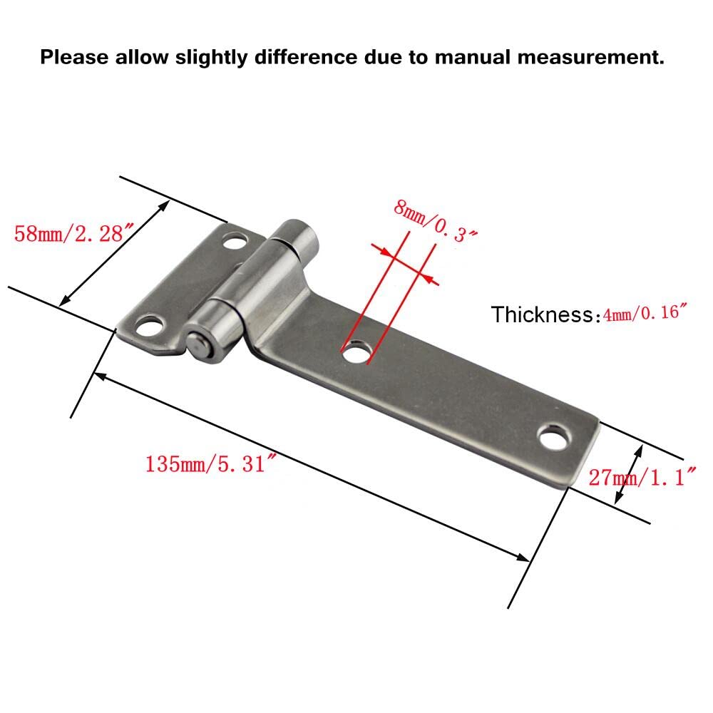 2-Pack 304 Stainless Steel T-Shape Door Hatch Hinge 5.4