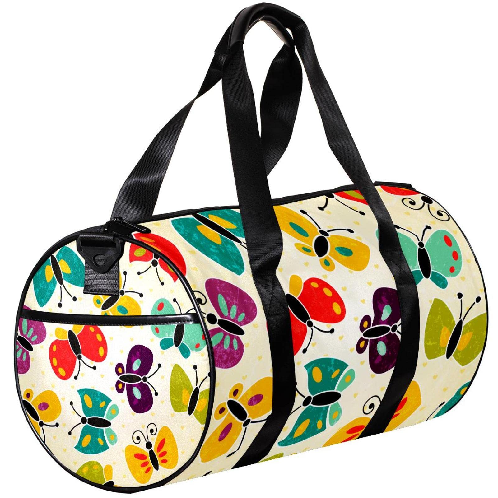 Men's Gym Duffle Bag with Wet Pocket - Large Sports Travel Bag for Workout, Yoga & Gym - Lightweight Beige Butterfly Design for Men's Fitness Gear & Sports Equipment