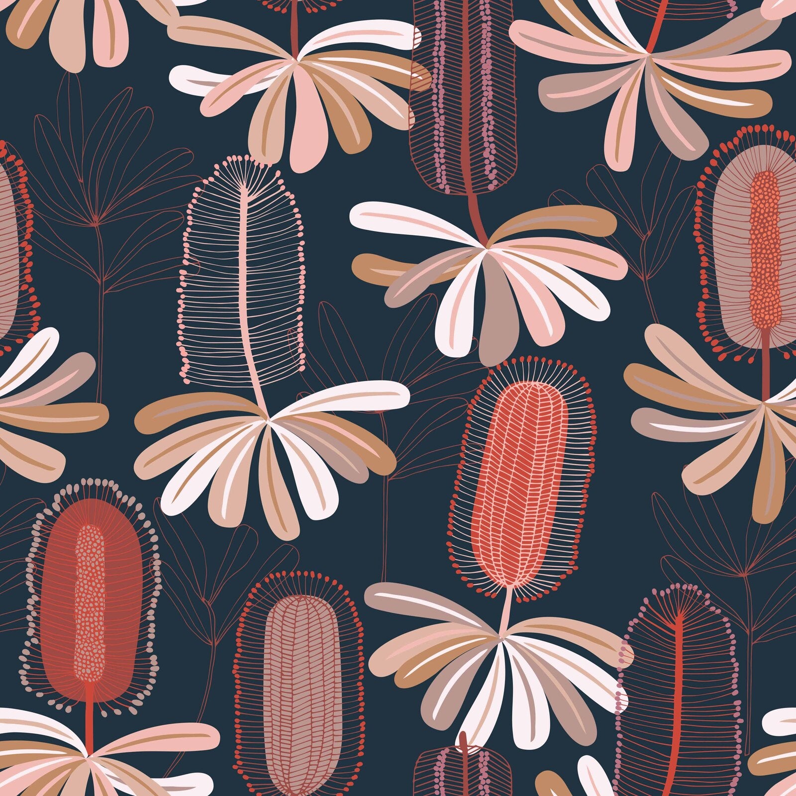 Banksia Wallpaper - Premium Botanical Peel & Stick Wallpaper for Home Decor - Perfect for Living Room, Bedroom, and Nursery