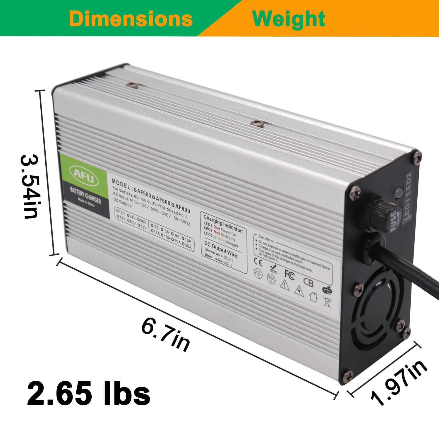 87.6V 5A LiFePO4 Smart Battery Charger with Multiple Safety Protections & Cooling Fan - Fast Charging for 24S 72V LiFePO4 Batteries - Perfect for Golf Carts, Electric Scooters, and Marine Applications