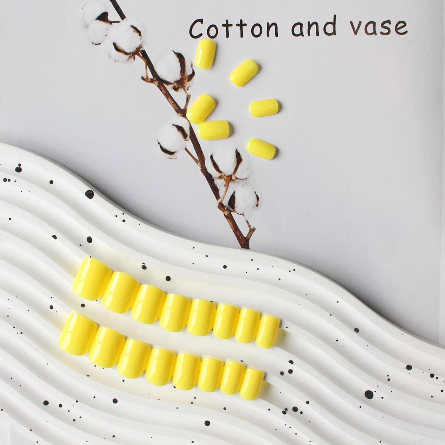 KXAMELIE Short Square Press on Nails - 24Pcs Yellow Acrylic Fake Nails with Protective Coat | Natural Gel Glue on Nails | Reusable Solid Color Artificial Nails for Everyday Wear & Special Occasions