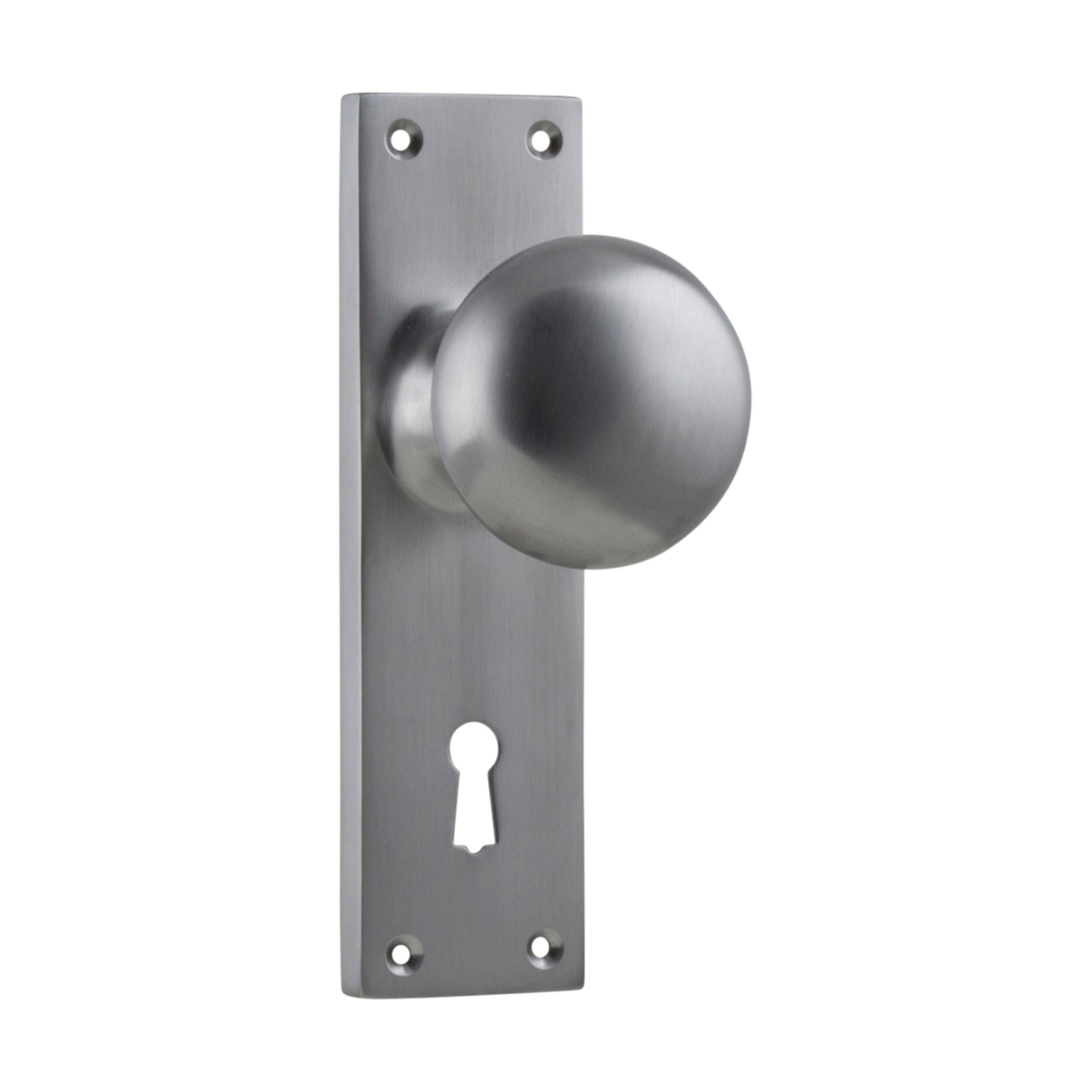 Victorian Style Door Knob Lock Pair - Satin Chrome Finish - H152xW42xP75mm - Perfect for Vintage Home Decor & Interior Design Projects