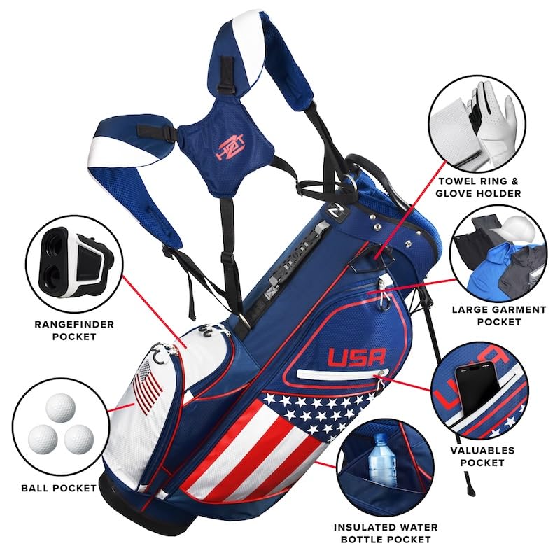 Hot-Z Golf USA Flag Stand Bag - Lightweight Golf Bag with American Flag Design for Men & Women - Perfect for Driving Range, Tournaments & Casual Play