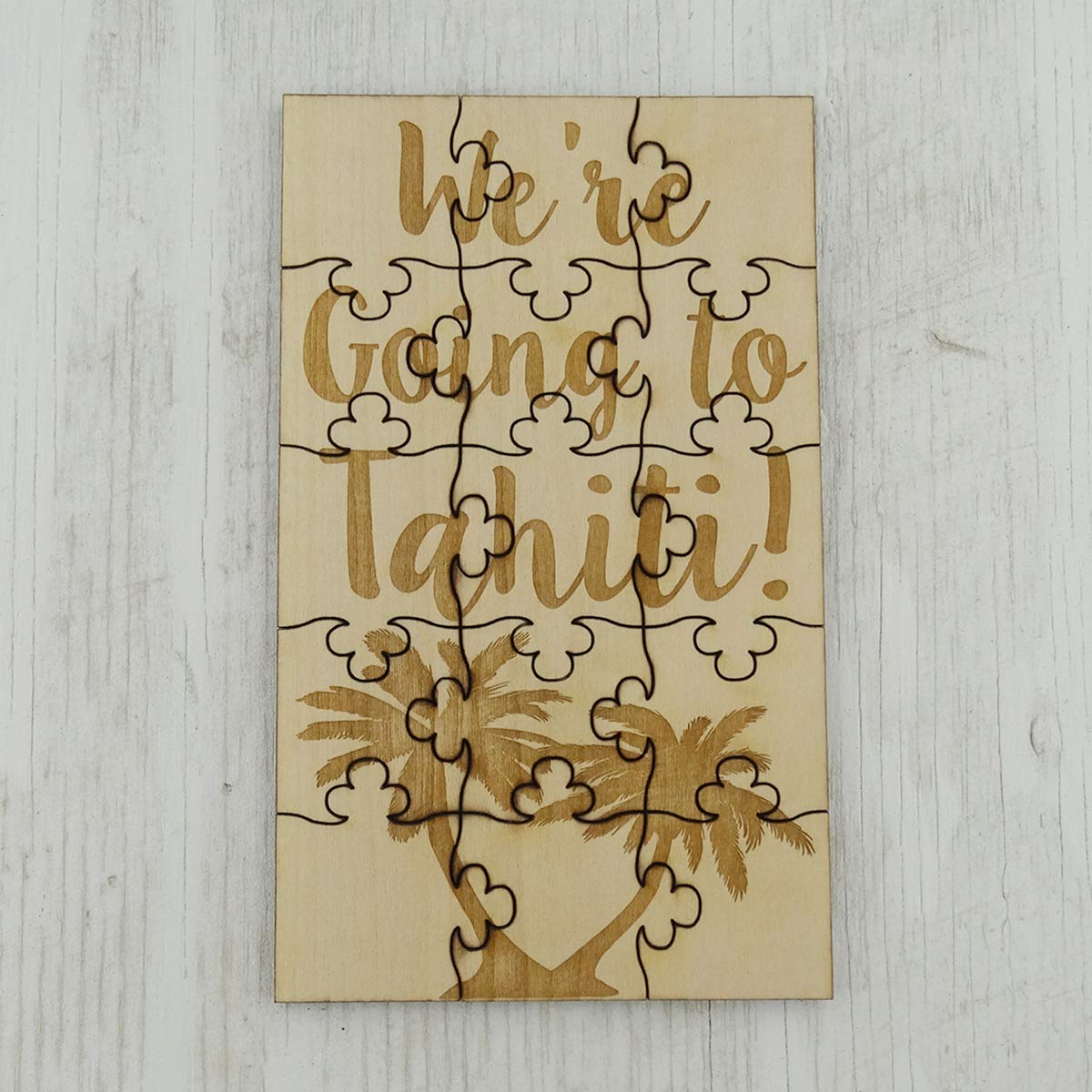 15-Piece Engraved Wooden Jigsaw Puzzle - 'We're Going to Tahiti' Vacation Surprise Gift | Perfect for Family Game Night, Travel Reveals & Anniversary Presents