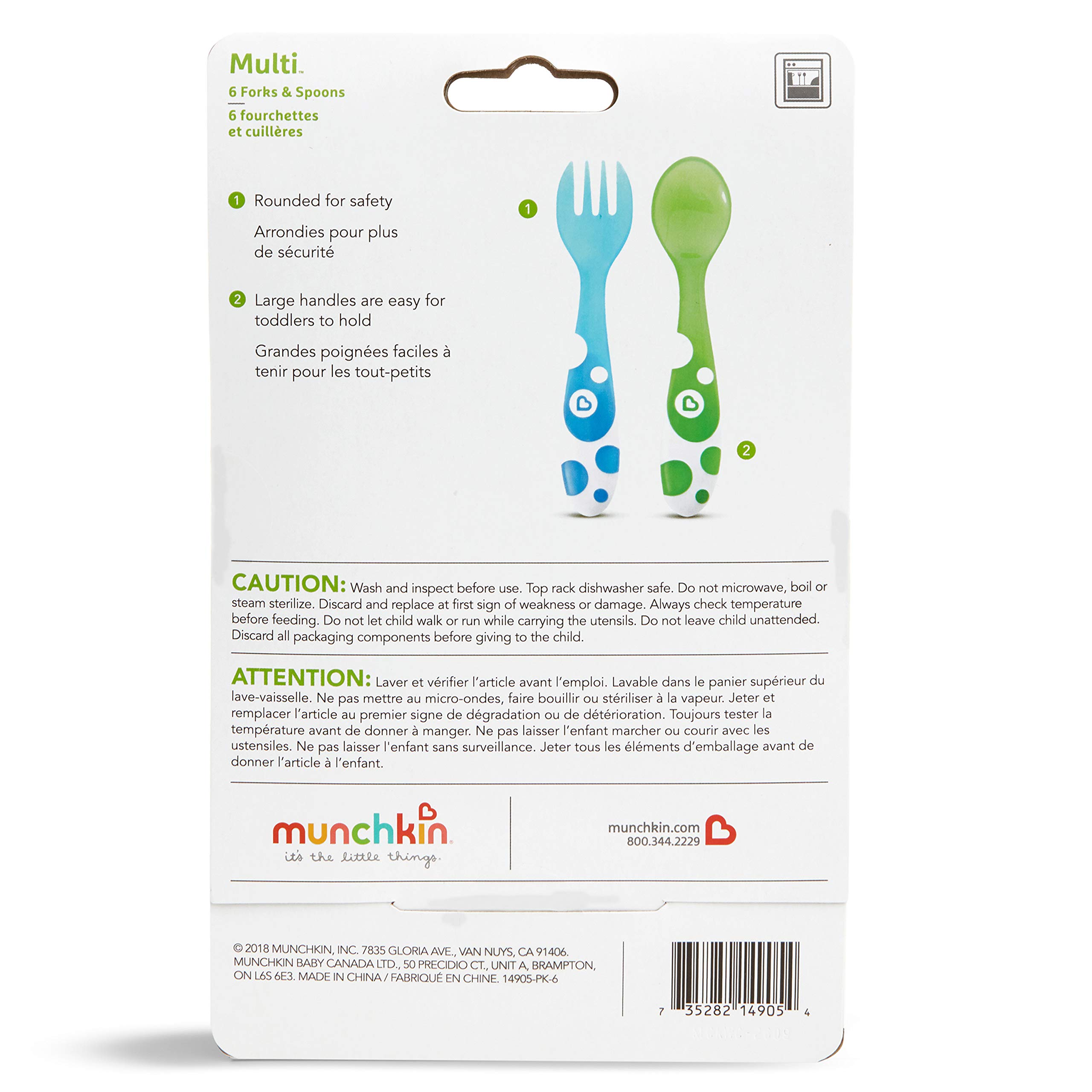 Munchkin Multi Toddler Forks and Spoons Set - 6 Piece BPA-Free Utensils for Kids | Perfect for Baby-Led Weaning, Daycare & Travel Meals