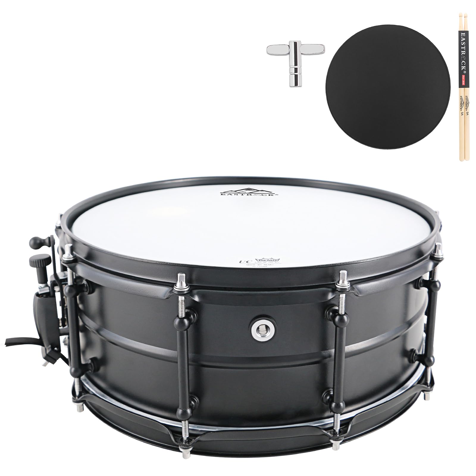 EASTROCK 14x5.5 Inch Professional Snare Drum - Black Matte Finish for Drummers & Advanced Drum Sets | Perfect for Live Performances, Studio Recording & Practice Sessions