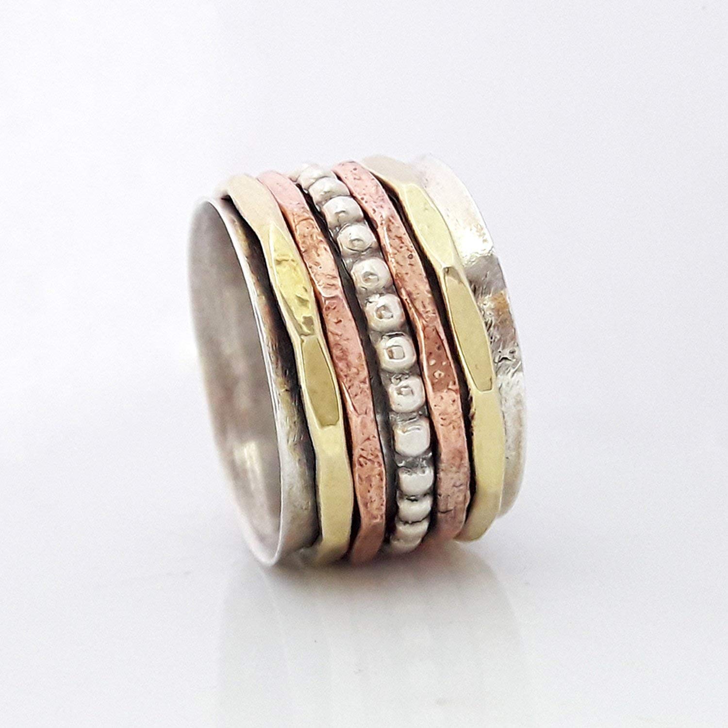 Hammered Sterling Silver Spinner Ring for Anxiety Relief & Meditation - 925 Silver Textured Spin Ring, Boho Chunky Jewelry - Perfect Mother's Day Gift for Stress Relief & Focus