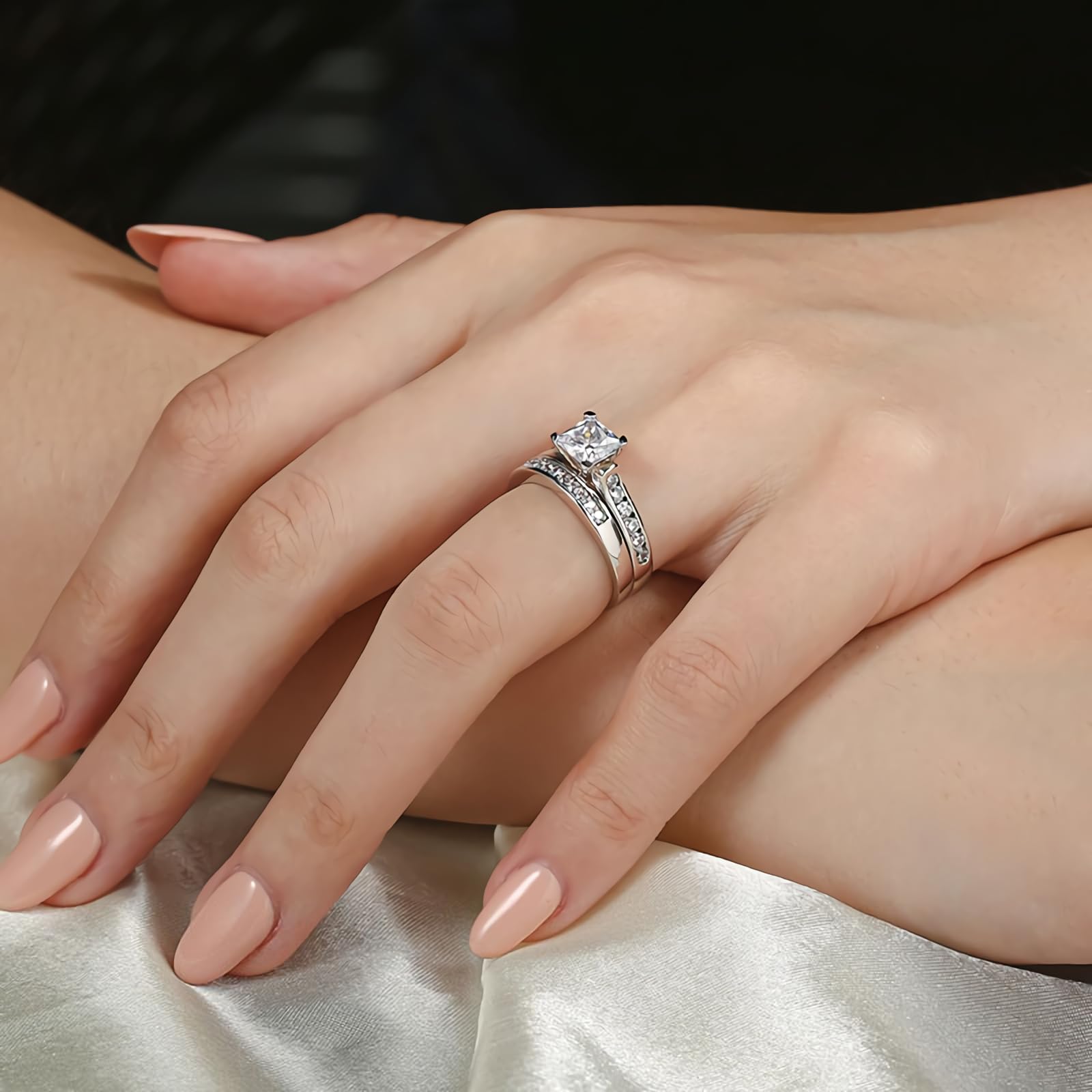 1.4 Carat (ctw) Princess Cut Moissanite Wedding Ring Set for Women - S925 Sterling Silver Bridal Set - Perfect for Wedding, Anniversary & Engagement - Elegant Jewelry Gift for Her