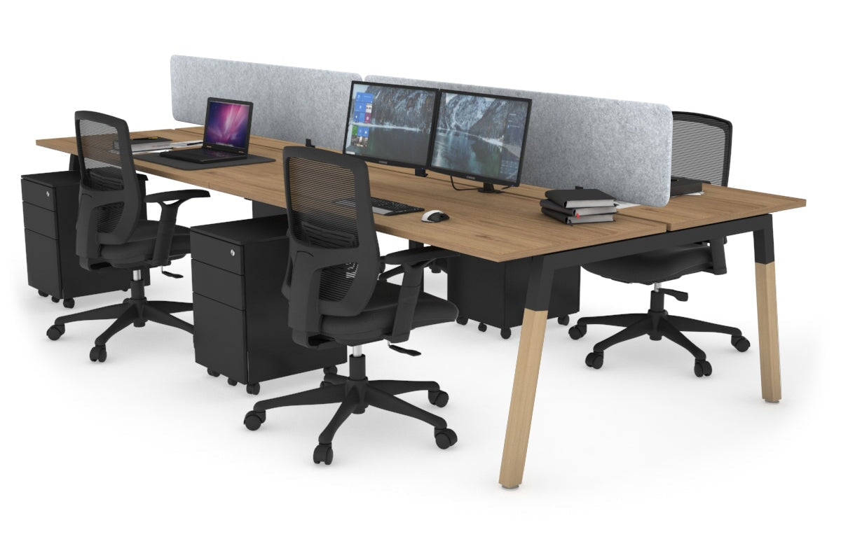 Quadro A Legs 4-Person Office Workstation with Wood Legs & Cross Beam [1600L x 700W] - Perfect for Collaborative Workspaces & Modern Offices