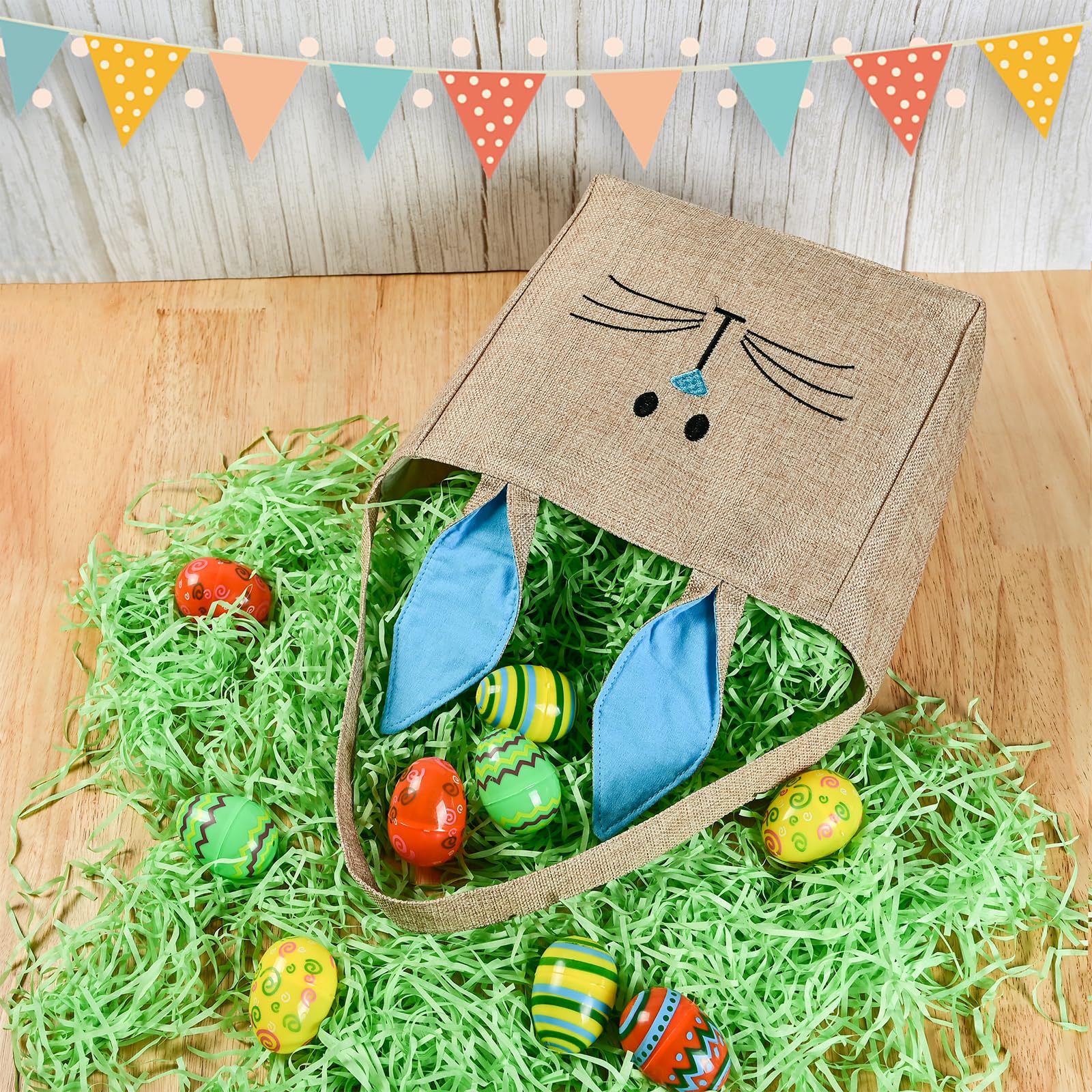 Easter Bunny Baskets - Pink Burlap Rabbit Tote Bags for Egg Hunt, Kids & Toddlers (Boys & Girls) - Perfect for Easter Party Favors, Spring Celebrations & Gift Giving