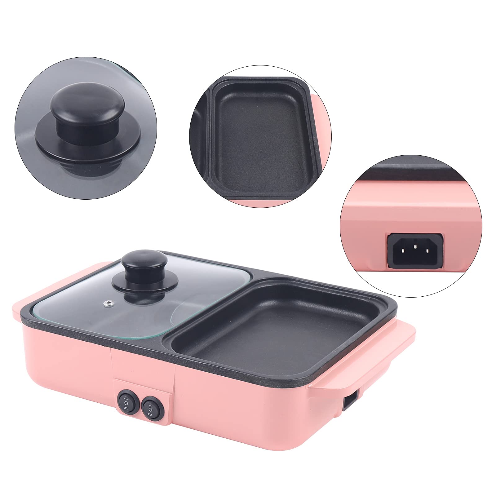2-in-1 Electric Grill and Hot Pot - Smokeless Indoor Griddle with Adjustable Temperature, 1200W Portable Non-Stick Teppanyaki Pan - Perfect for Family BBQ, Hot Pot Parties, Camping & Home Cooking (Pink)
