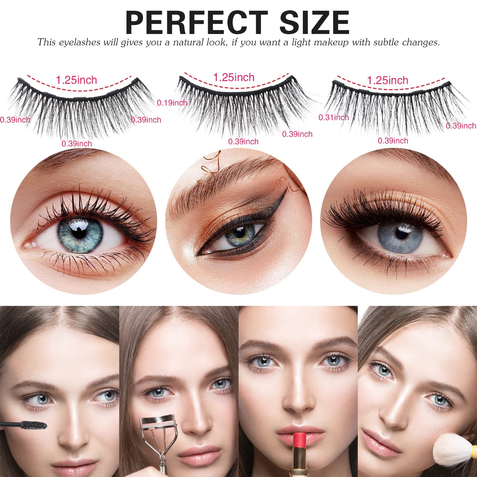 Batfield Magnetic False Eyelashes 3-Pack with Eyeliner & Tweezer - 3D Natural Mixed Style Reusable Lashes for Women (Style 2) | Perfect for Daily Wear, Parties & Special Occasions