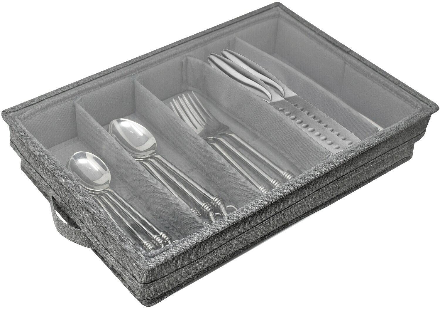 Farmhouse Flatware Storage Chest with Clear Lid - Fabric Utensil Organizer Box for Kitchen & Dining - Perfect for Cutlery, Silverware, and Kitchen Tools Organization in Rustic Farmhouse Style Homes
