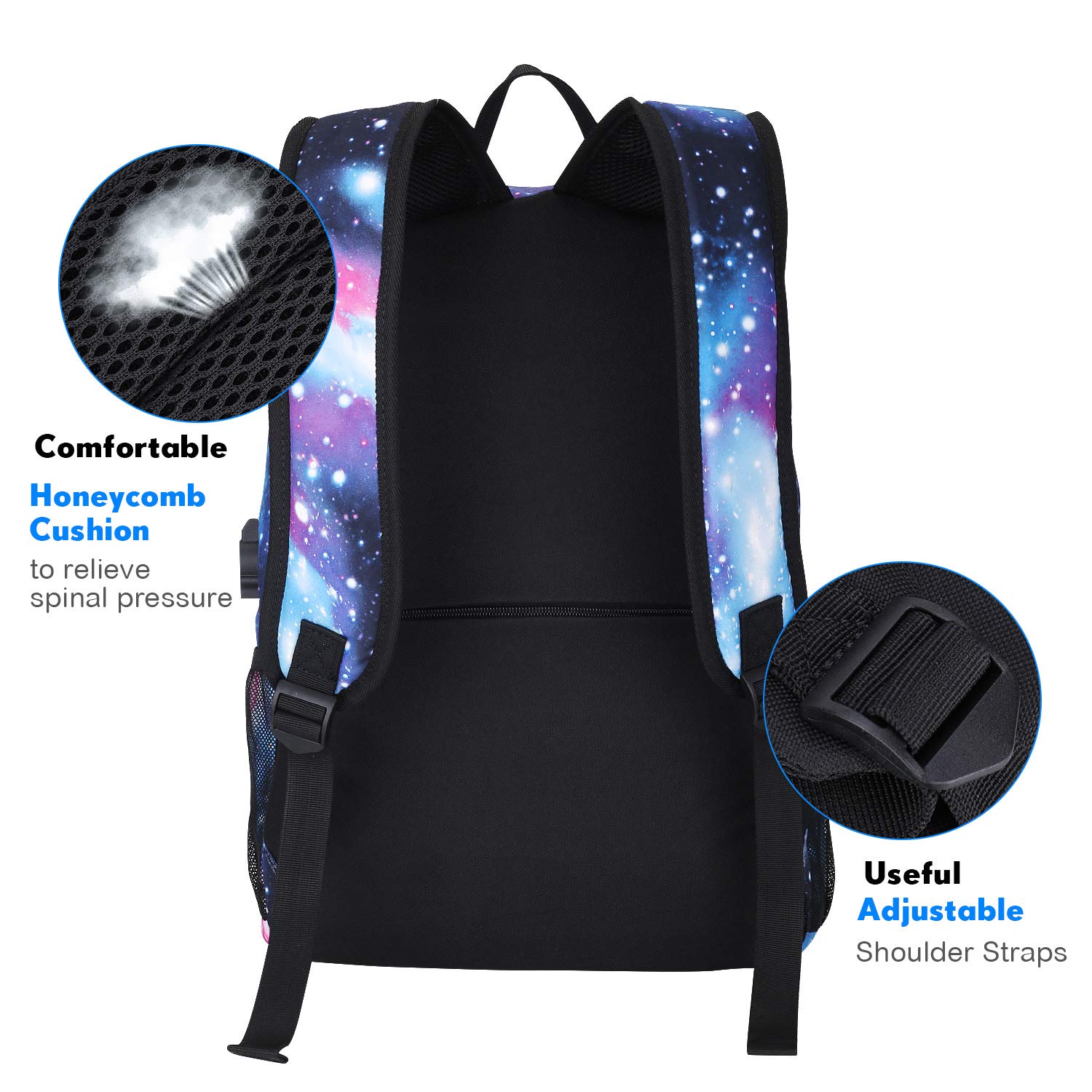 Galaxy Backpack for School & College - Anime Luminous Anti-Theft Laptop Backpack with USB Charging Port - Perfect for Students, Travel & Daily Commute
