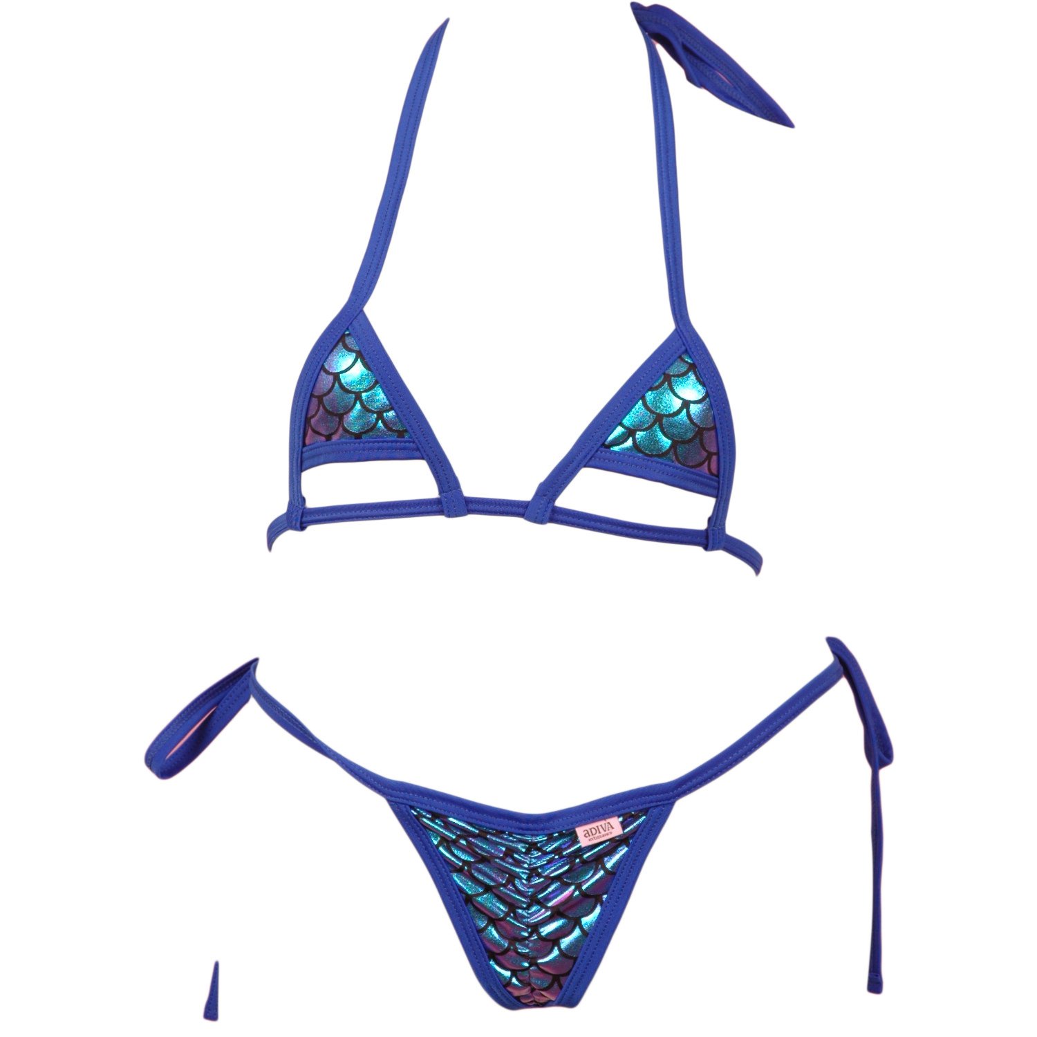 Micro Bikini Set with Cut Out Top & G-String - Iridescent Scales for Pool & Beach