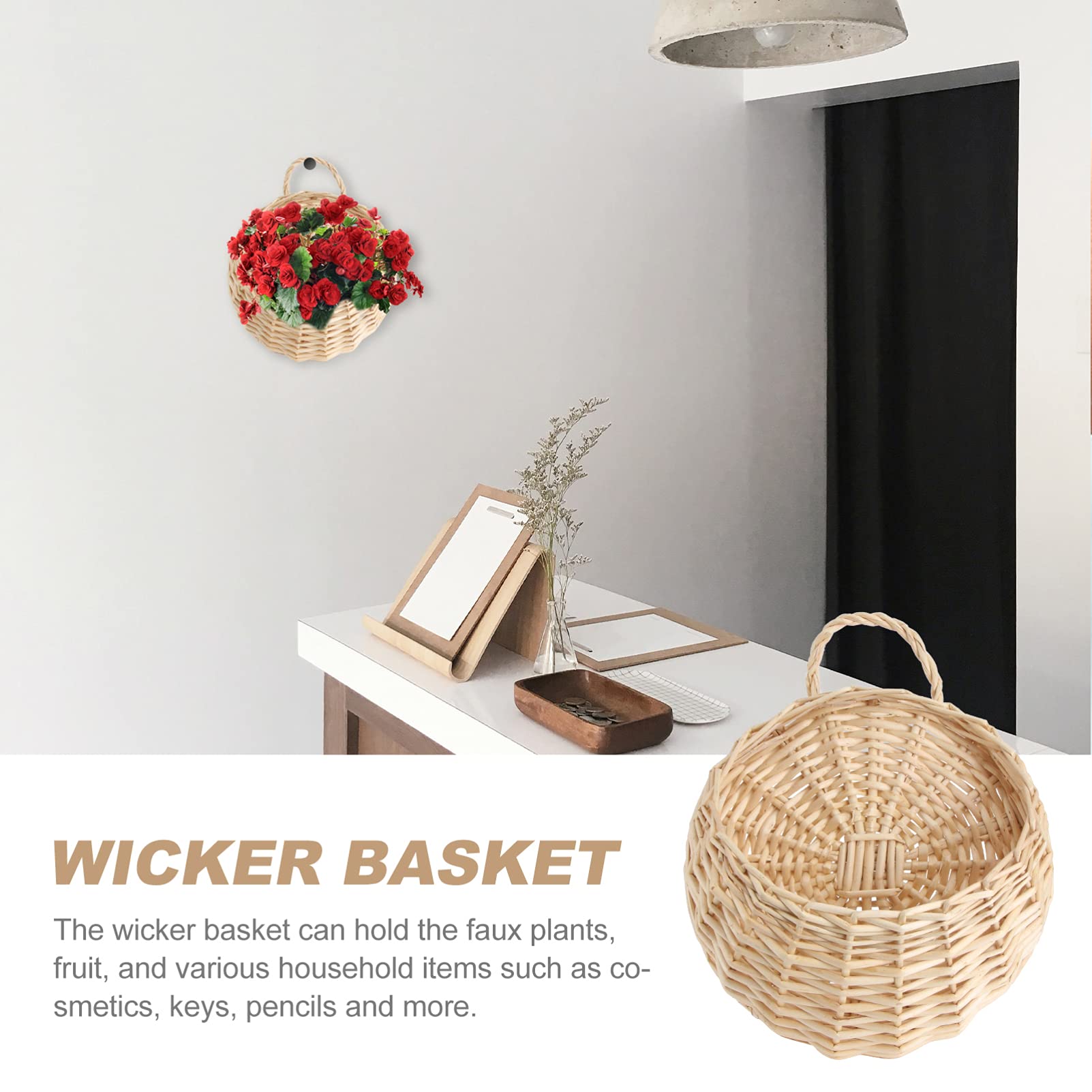 IMIKEYA 2 Pack Woven Hanging Plant Baskets - Macrame Wall Hangers for Indoor Outdoor Plants, Boho Home Decor with Wooden Basin - Perfect for Living Room, Bedroom, Patio & Garden Decor