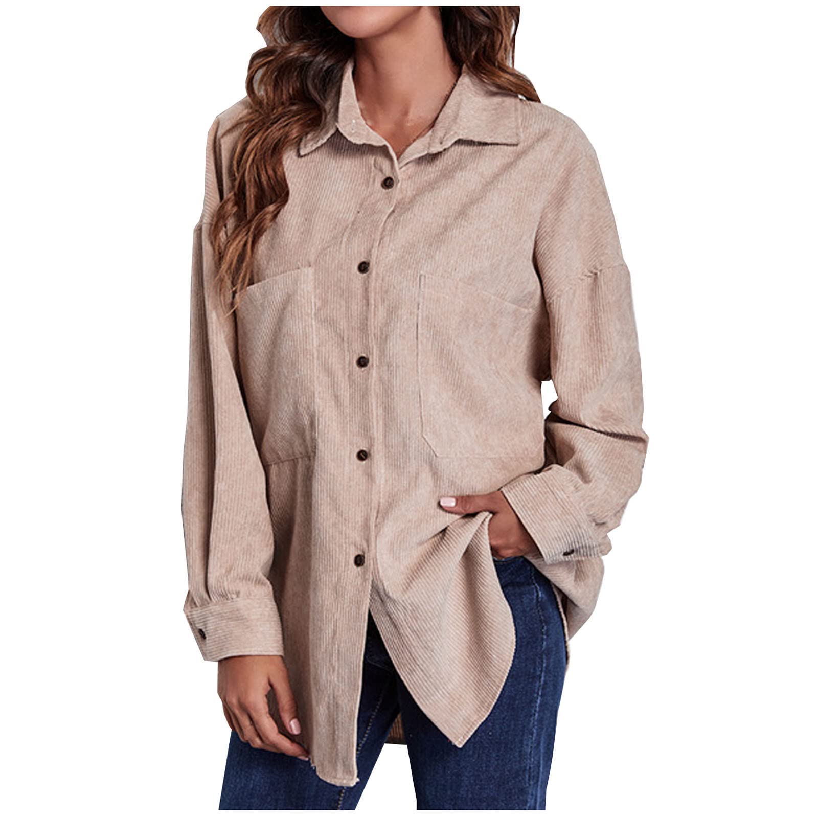 Maqroz Women's Corduroy Button Down Shirt - Long Sleeve Boyfriend Shacket Cardigan Blouse for Casual Outfits | Perfect for Fall Layering, Office Wear & Weekend Outings