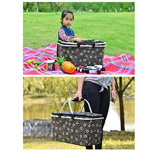 Insulated Folding Picnic Basket - Portable Cooler Hamper for Camping, Outdoor Picnics & Beach Trips - Perfect for Food Storage & Chilling Drinks