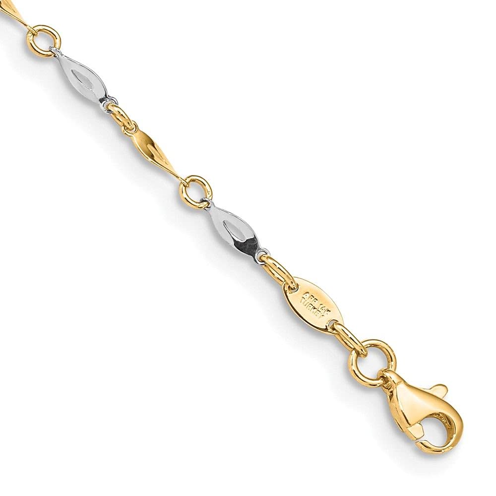 14K Two-Tone Gold Polished Adjustable Ankle Bracelet (9in + 1in Extension) - Elegant Jewelry for Women, Perfect for Beach, Parties & Everyday Wear