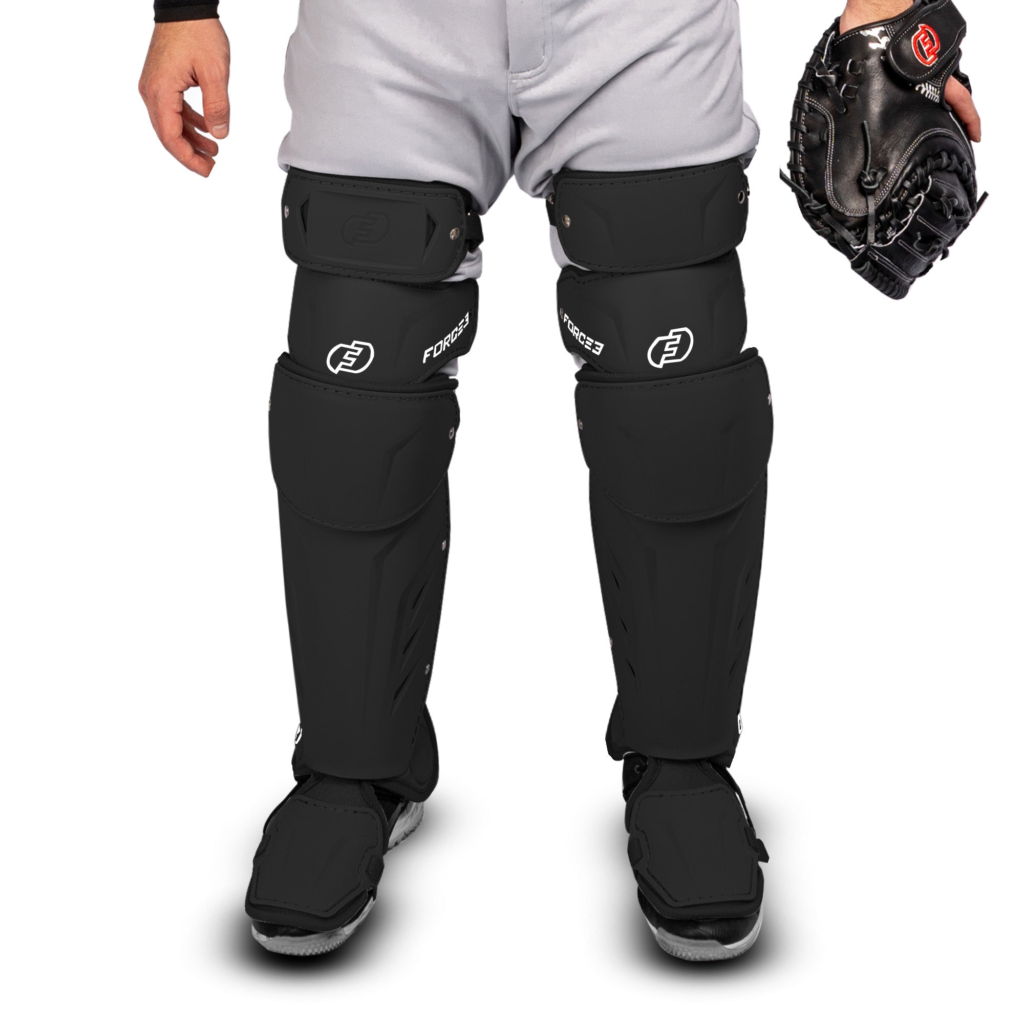 FORCE3 XS3® PRO ELITE Baseball Catcher Leg Guards - Lightweight Protective Gear for PitchCom® System - Perfect for Intermediate Players & Youth Leagues