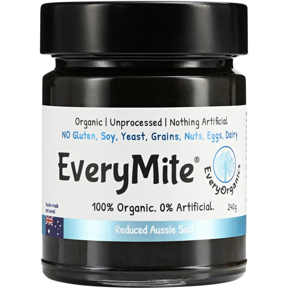 EVERYMITE Allergy-Friendly Vegemite Spread 240g - Low Sodium Australian Yeast Extract for Toast, Sandwiches & Cooking