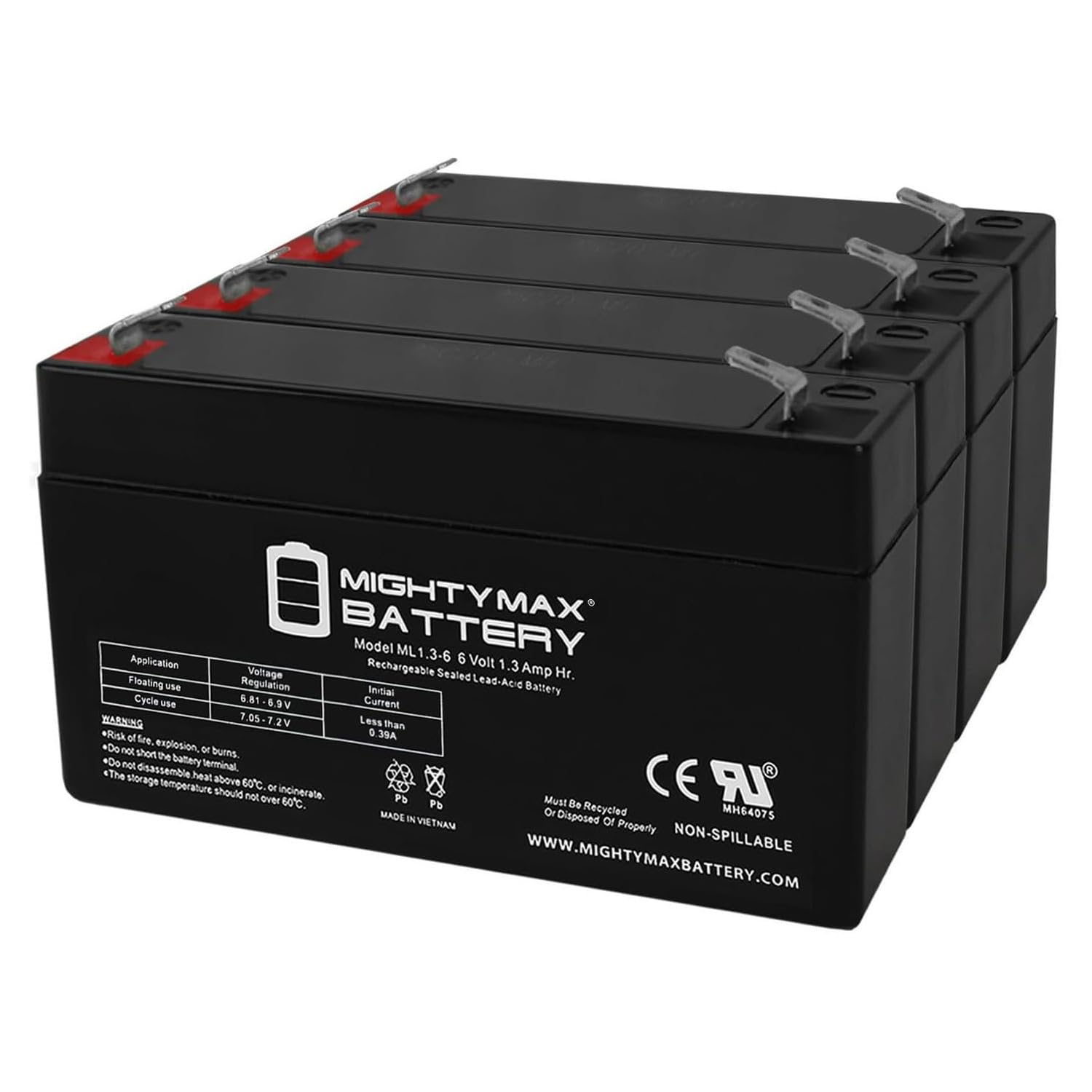 Mighty Max 6V 1.3AH Rechargeable Battery - 4 Pack - Compatible with GE Simon XT Security Panel - Backup Power for Home Alarm Systems - Perfect for Emergency Power Outages & Security System Maintenance
