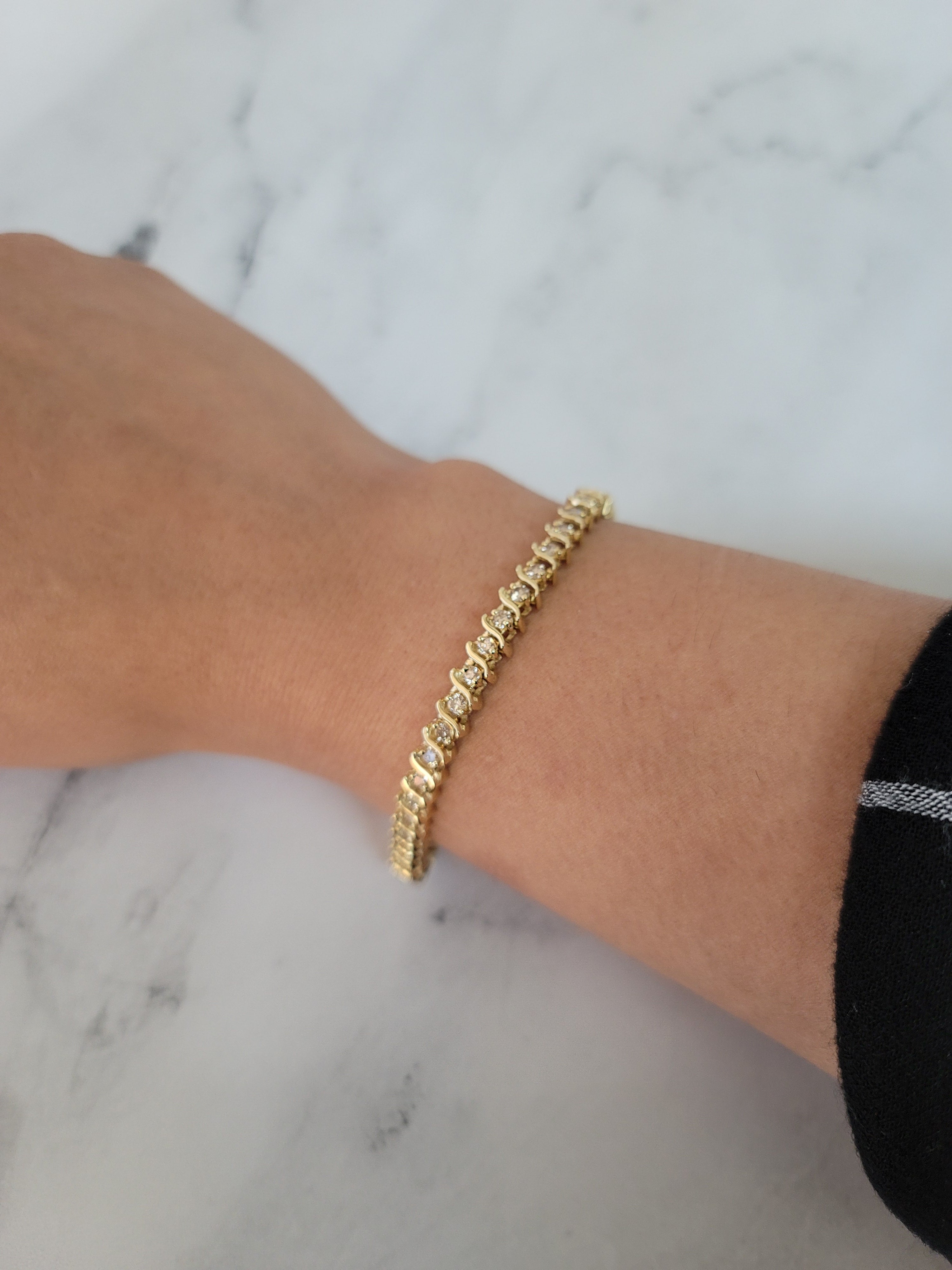 3 Carat Diamond Tennis Bracelet in 14K Yellow Gold - Elegant S-Style Design for Women, Perfect for Weddings, Anniversaries & Special Occasions
