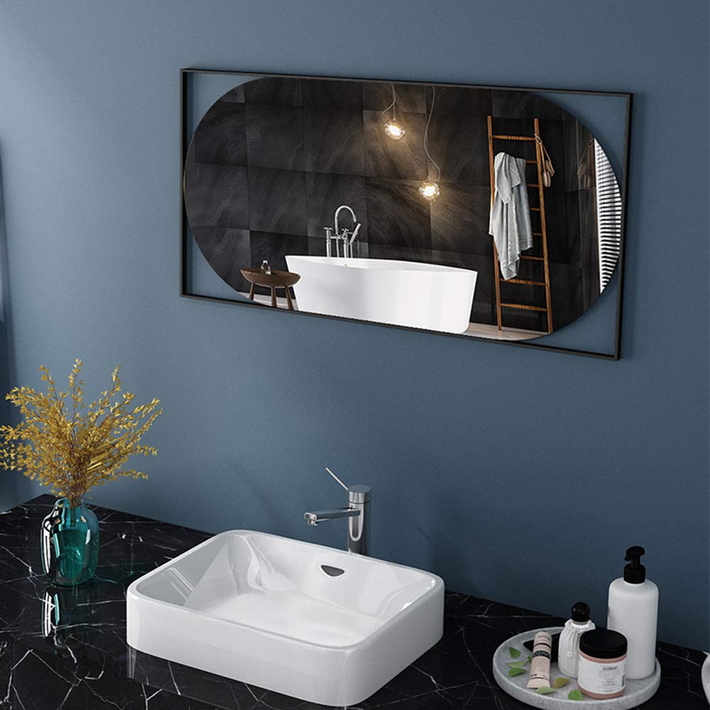 Nordic Bathroom Mirror with Hollow Design - Wall-Mounted Oval & Rectangle Metal Frame Mirror for Vanity, Shaving, Sink - Perfect for Modern Home Decor & Bathroom Makeup Station