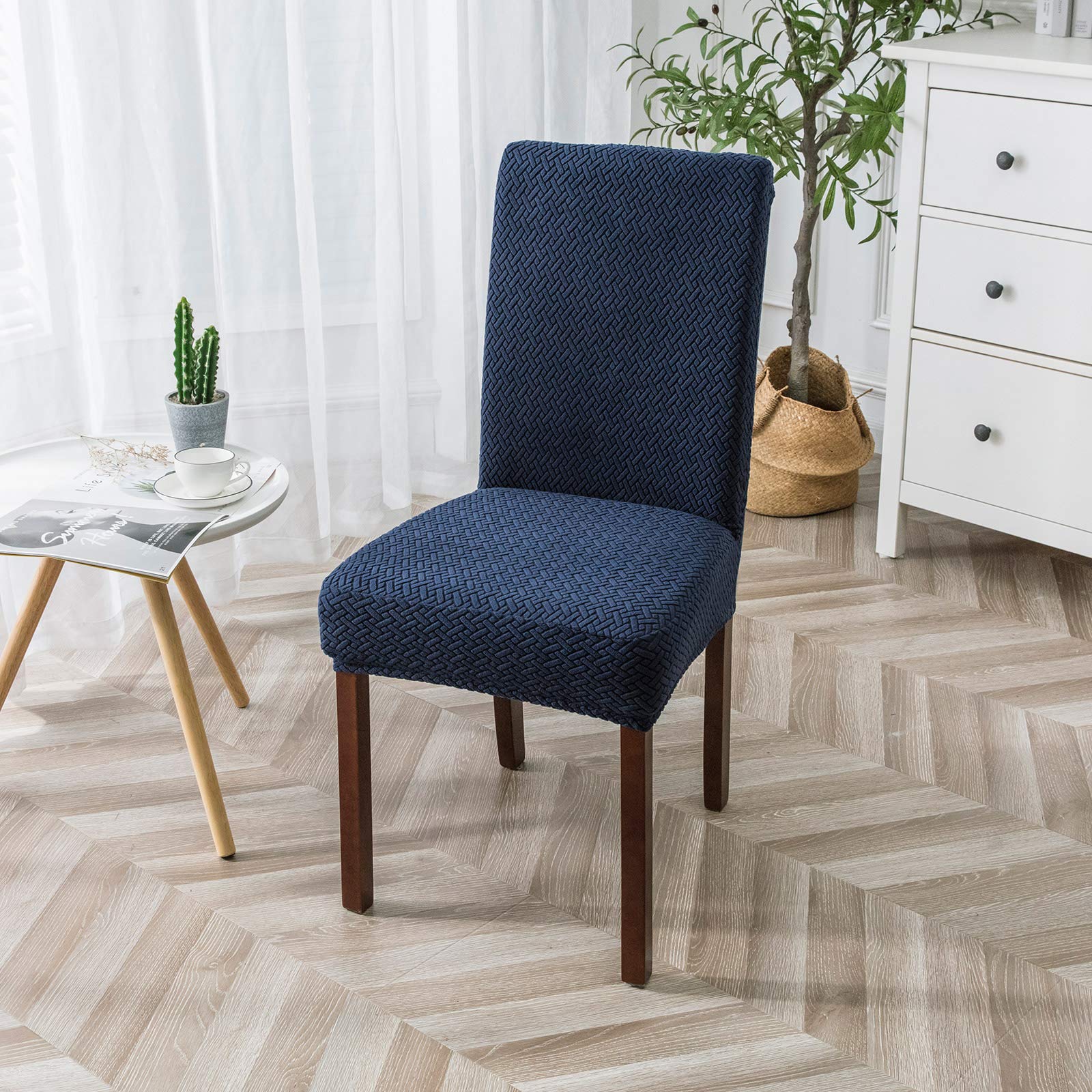 Genina Stretch Dining Chair Covers Set of 4 - Navy Blue Slipcovers for Parsons & Kitchen Chairs | Perfect for Home Dining Room, Restaurant & Office Use