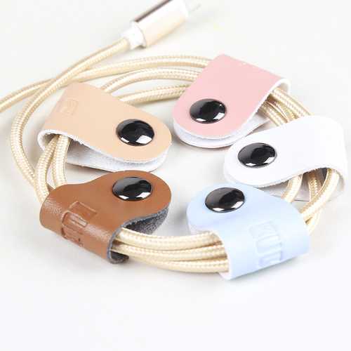 BUBM 2-Pack Leather Magnetic Cable Clips for Headphones & Charging Cords - Premium Desktop Organizer for Office, Home, and Travel Accessories