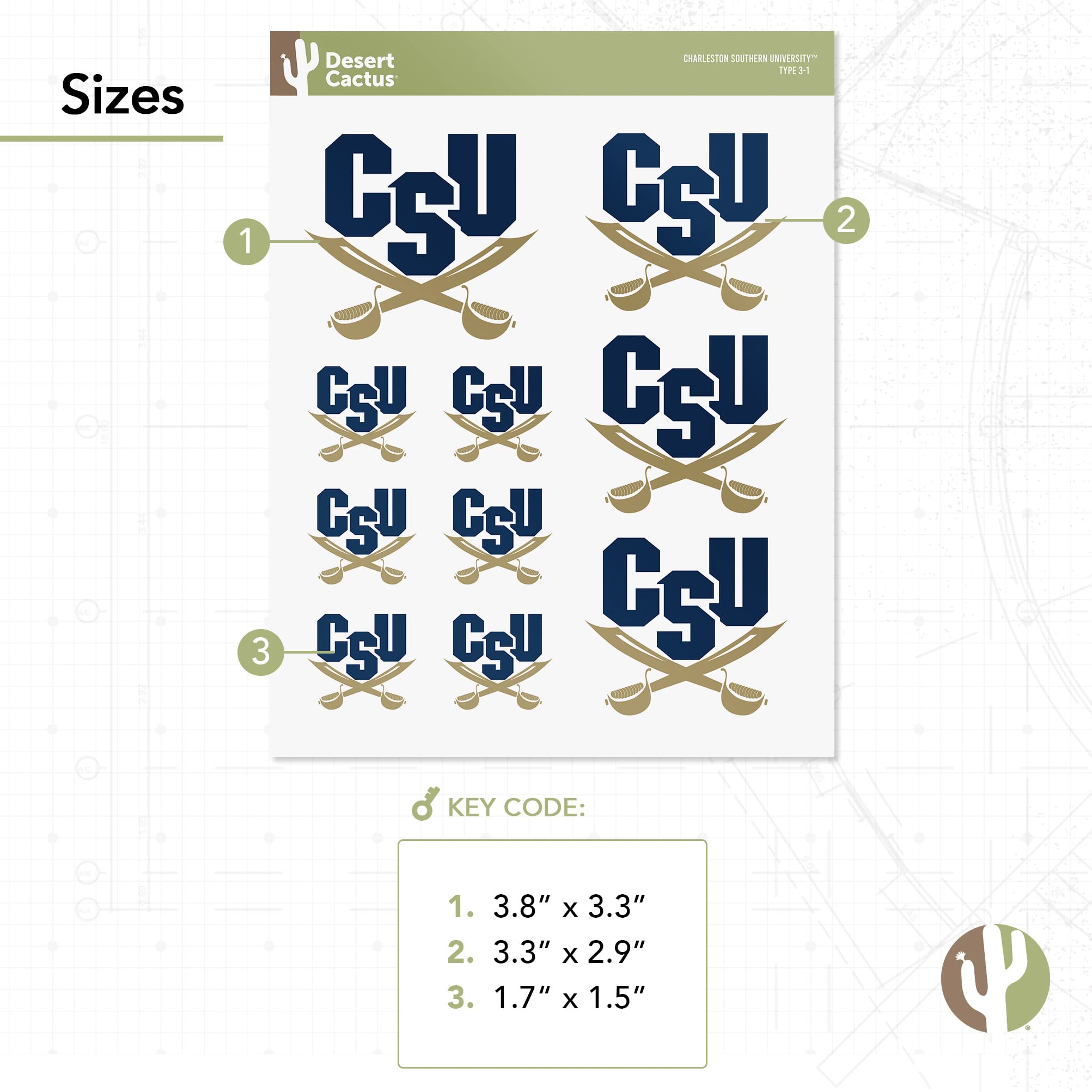 Desert Cactus Charleston Southern University Sticker - CSU Buccaneers Vinyl Decals for Laptop, Water Bottle, Car & Scrapbook - Perfect for College Pride, School Spirit & Fan Gifts (Type 3-1)