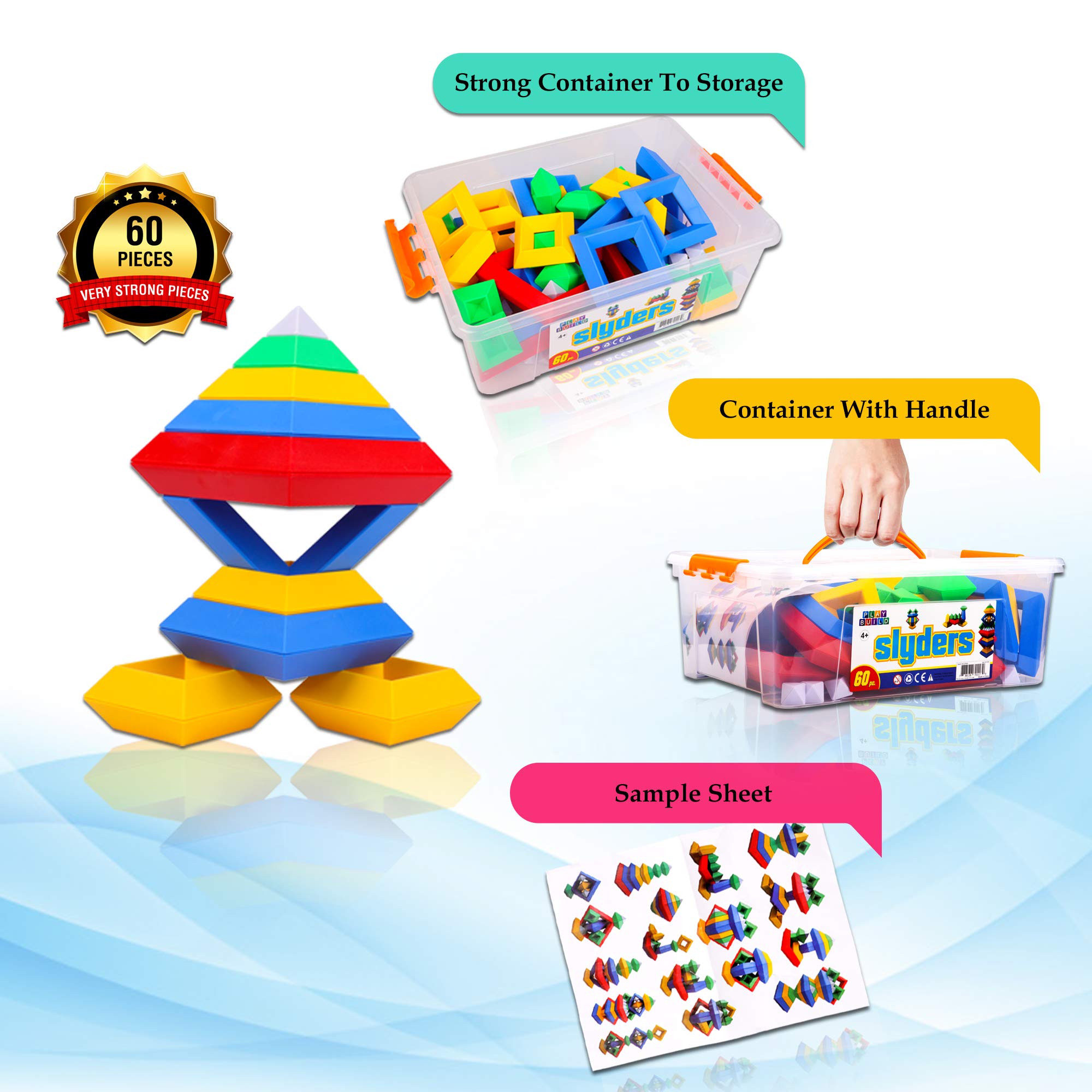 60-Piece 3D Pyramid Building Blocks Set - STEM Educational Stacking Toys for Kids Ages 4+ | Creative Geometric Learning Toys for Preschool Boys & Girls | Perfect for Classroom, Homeschool & Playroom STEM Activities