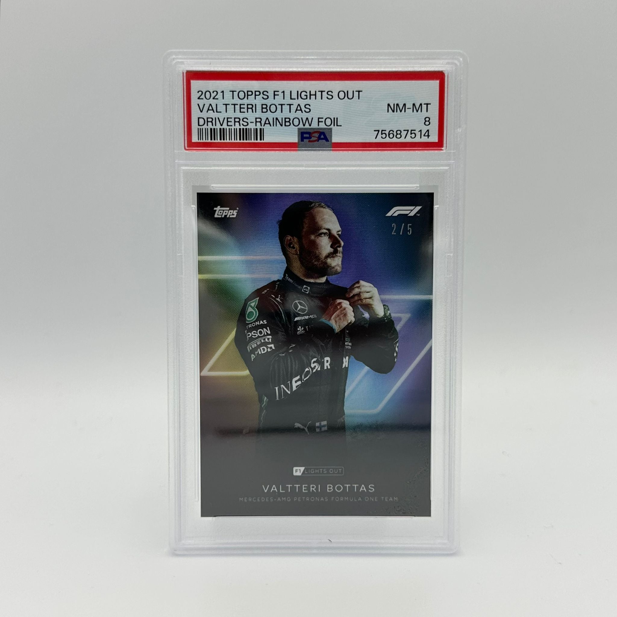 PSA 8 Graded 2/5 Valtteri Bottas Rainbow Foil F1 Racing Card - Collectible Memorabilia for Formula 1 Fans & Sports Card Enthusiasts