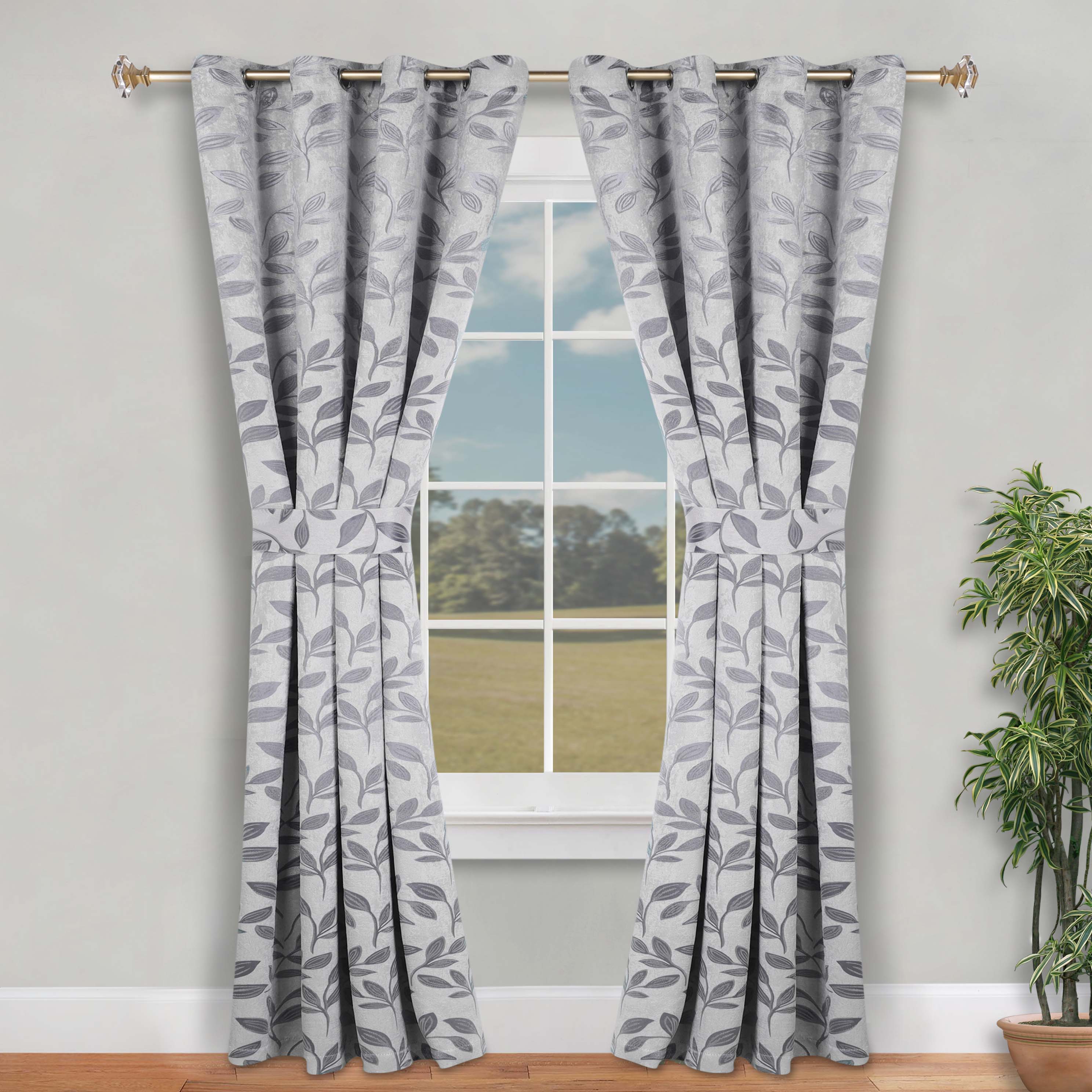 Blackout Curtains for Bedroom - Set of 2 Panels, 100% Room Darkening Thermal Insulated Drapes with Leaves Pattern - Perfect for Nursery, Home Theater & Light Sleepers