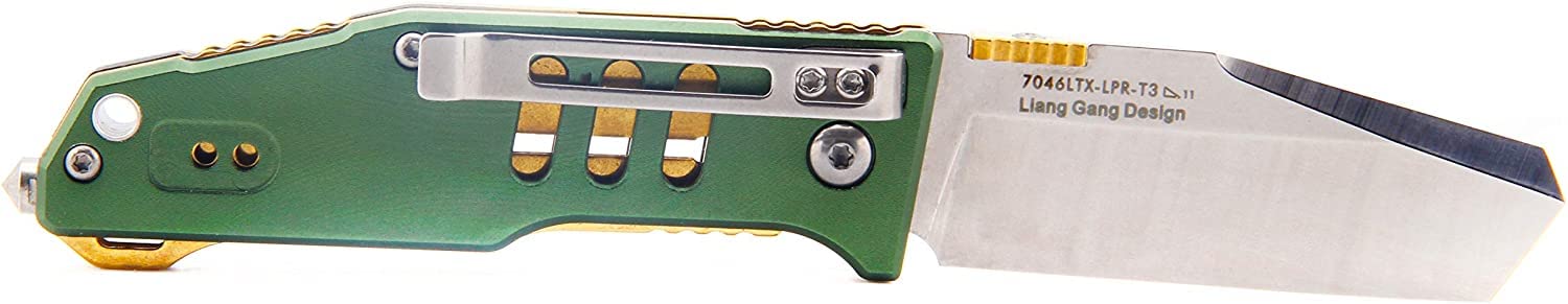 Sanrenmu 7046 Folding Pocket Knife with Tanto Blade - Multi-Tool Survival Knife for Camping, Hiking & Outdoor Activities (Green & Gold)
