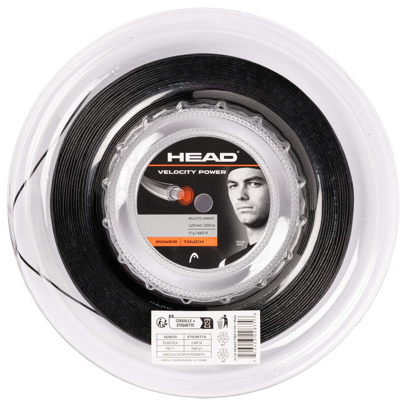 Head Velocity Power 17/1.25 Tennis String Reel (Black) - Premium Polyester Tennis String for Power & Control - Perfect for Competitive Play & Stringing Machines
