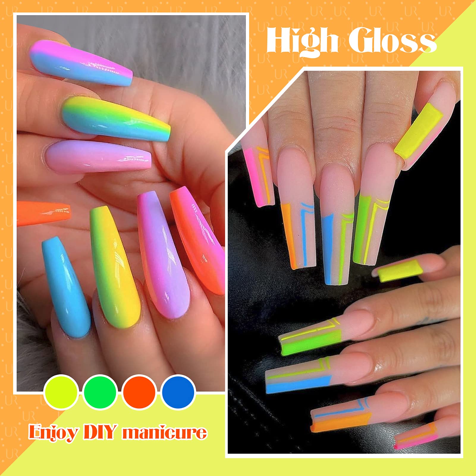 UR SUGAR Neon Gel Nail Polish Set - 6 Vibrant Colors (Orange, Pink, Yellow, Green, Blue, Purple) | Long-Lasting Soak Off UV Gel Polish Kit | Halloween & Party Nails | Perfect Gift for Women & Girls