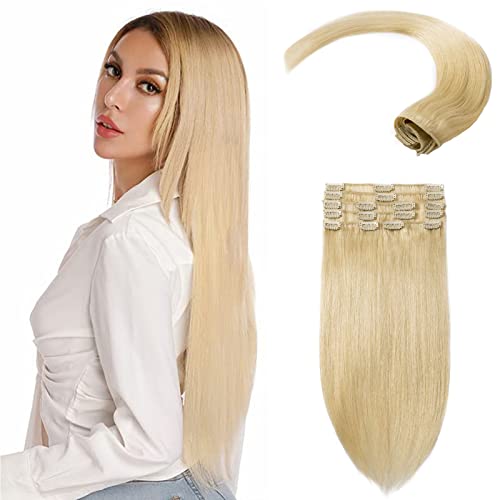 Clip In Hair Extensions 10 Inch Real Human Hair - Bleach Blonde 613 Double Weft Straight Remy Hair (8PCS, 70g) for Volume & Length - Perfect for Parties, Weddings & Daily Styling
