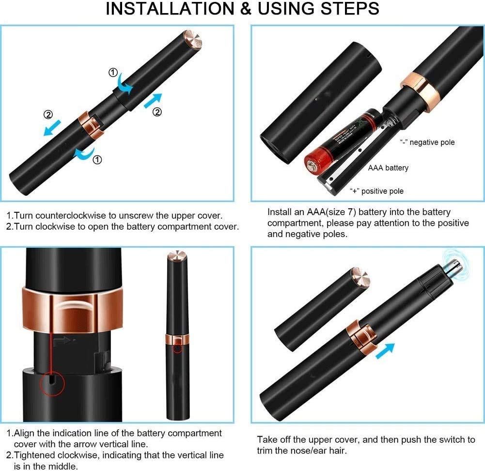 Painless Battery-Powered Nose & Ear Hair Trimmer for Men - Rechargeable & Waterproof Grooming Tool | Perfect for Travel, Home, Gym & Personal Care Routine
