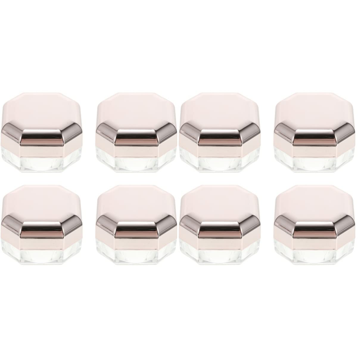 8-Piece Empty Cosmetic Jars with Gold Lids - Rose Sample Jars, Octagonal Travel Containers for Loose Powder, Cream Storage & DIY Beauty Tools | Perfect for Makeup Organization, Travel Kits & Home Spa Use