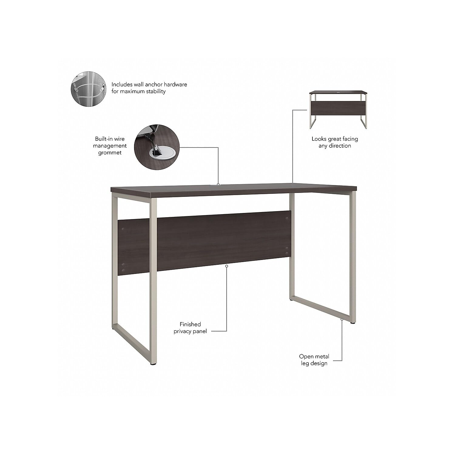 Bush Business Furniture 48W x 24D Office Table - Open Metal Leg Design with Privacy Panel | Large Hybrid Computer Desk for Home Office | Perfect for Remote Work & Small Workspaces
